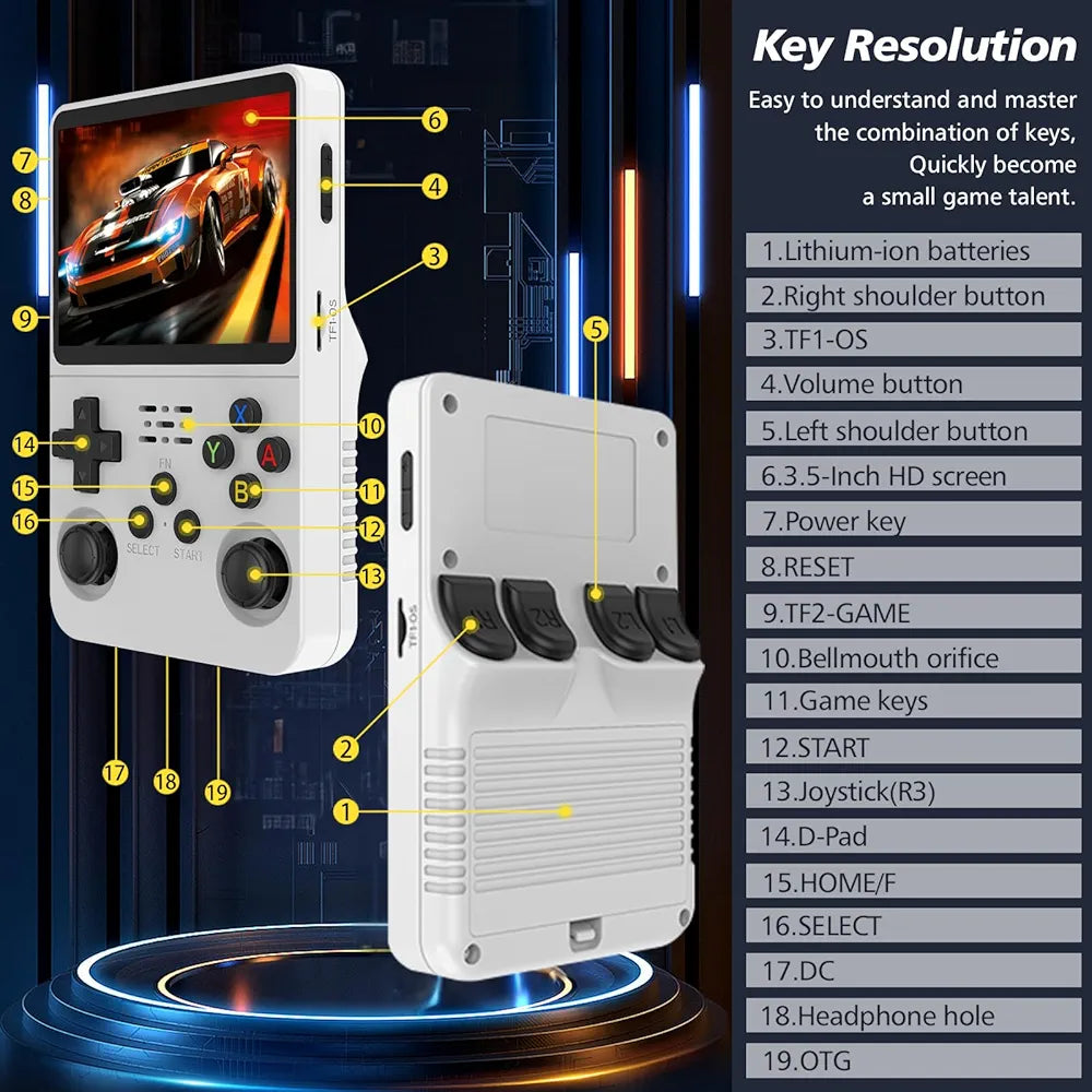 R36S Retro Handheld Game Console 3.5 inch Preinstalled Emulator System White